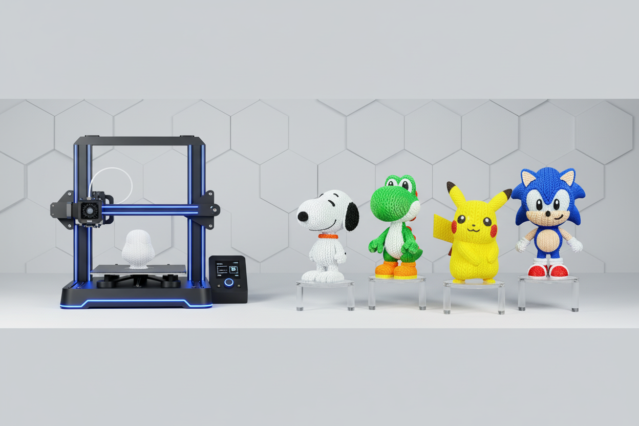 Banner Little Witch 3D con impresora y figuras